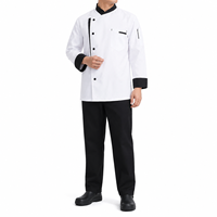 Veste de chef professionnelle blanche à manches longues avec bordure contrastante, uniforme de restaurant, veste de cuisinier, logo personnalisé, vêtements de travail pour boulangerie et restauration