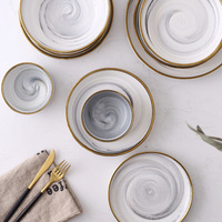 Ensemble de vaisselle en marbre de style européen, assiettes en céramique écologique avec bordure dorée, ensemble de vaisselle en gros