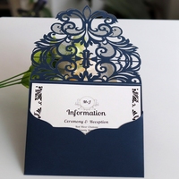 Venta al por mayor barato 15*15cm calidad corte láser azul marino blanco invitación de boda cubierta