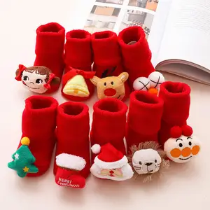 New Christmas Red Tier Cartoon Mädchen Baby Muster Winter dicke Kissen Terry Cute Baby Schuh Anti Grip Socken