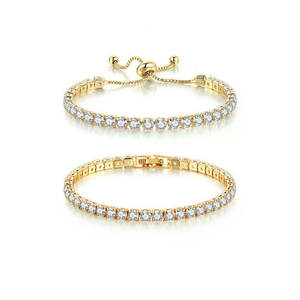 Hot Sale Cubic Zirconia Adjustable <b>Slider</b> <b>Bracelet</b> Brass CZ Foldover Clasp Tennis <b>Bracelets</b> 2pcs Set <b>Bracelets</b> Fashion Jewelry - Product Image 2