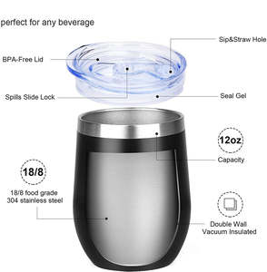 Vente en gros de gobelets isothermes en acier inoxydable 304 de 12 oz, compatibles lave-vaisselle, pour le vin, le café, les voyages, avec couvercle, pour le <span class=keywords><strong>camping</strong></span>, personnalisables - Product Image 3