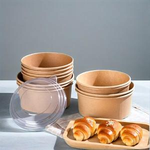 Bol en papier kraft jetable épais et rond avec couvercle léger pour l'emballage des aliments pour les collations Sushi Salade de fruits Repas - Product Image 4