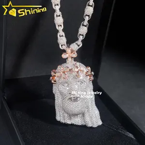 925 Sterling Silver Iced Out Flower Belt 2 Tone Hip Hop Jesus Custom Moissanite Diamond Pendant