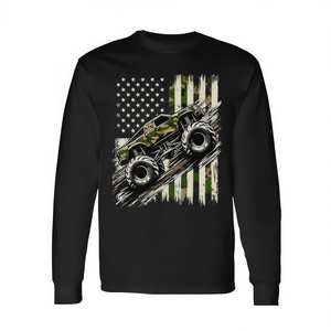T-shirt a maniche lunghe Monster Trucker Camo Usa Flag American - Product Image 2