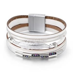 New Fashion Leaf <span class=keywords><strong>Feather</strong></span> <span class=keywords><strong>Charm</strong></span> Mehr schicht iges PU-Leder armband Damen legierung schmuck - Product Image 1