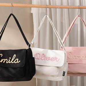 One-of-<b>a</b>-kind Custom Hand Embroidered Name <b>Letter</b> Pattern Nylon <b>Box</b> Messenger Bag Lightweight Spacious Single Strap Shoulder Bag - Product Image 3