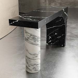 Table <span class=keywords><strong>console</strong></span> moderne en marbre noir Table de salon étroite Table <span class=keywords><strong>basse</strong></span> d'entrée en pierre naturelle - Product Image 3