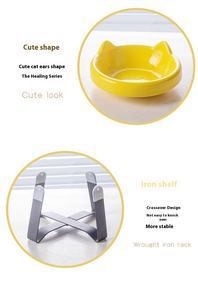 环保飞碟猫狗湿食物碗实心图案陶瓷宠物碗，带饮用水台和喂食架 - Product Image 5