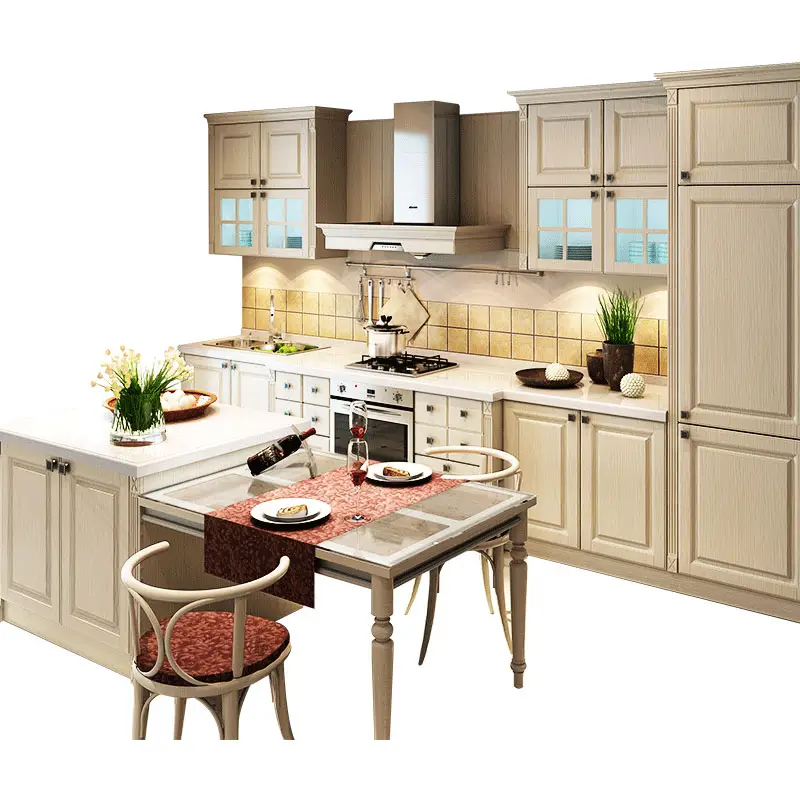Creamy beige color kitchen cabinet design for construction projects