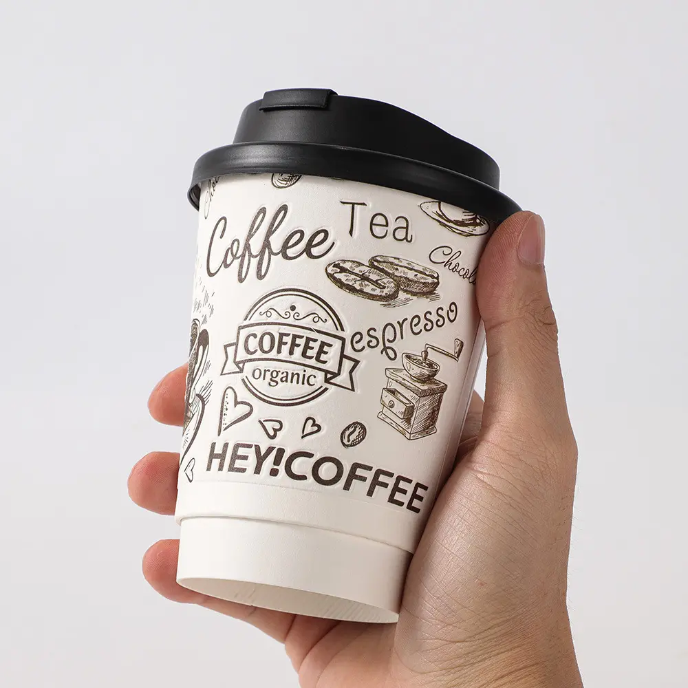 Custom logo 3oz 7oz 9oz 12oz 14oz paper cup Eco-friendly hot drink Biodegradable disposable coffee cup with lid