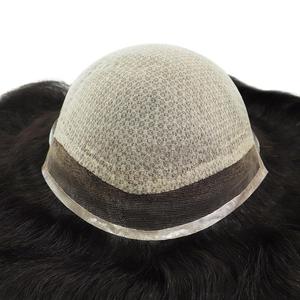 Sistema di Sostituzione <span class=keywords><strong>Capelli</strong></span> Durevole da <span class=keywords><strong>6</strong></span> Pollici con <span class=keywords><strong>Base</strong></span> in Seta e Pizzo Frontale, Toupet in <span class=keywords><strong>Capelli</strong></span> Indiani, Protesi Capillare Professionale per Uomini - Product Image 1