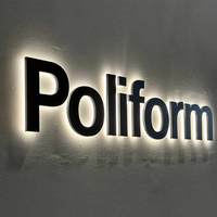 Papan Tanda LED Backlit Logo Kustom Grosir Besar, Huruf Saluran Stainless Steel Back Glow, Papan Tanda Dinding Bisnis