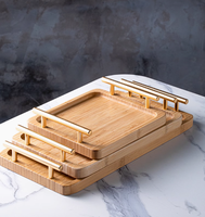 Plateau de service en bois d'acacia de qualité supérieure avec poignées, grand plateau rectangulaire en bois pour le petit-déjeuner, le café, le thé, les desserts, les charcuteries