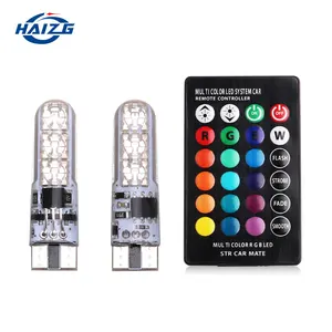 Lampu Mobil 12V 5W T10 W5W 5050 6SMD Led T10 RGB Berbagai Warna Pilihan Silikon Strobo Led dengan Remote Control