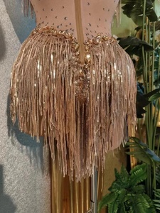 Style Vintage une pièce Jazz <span class=keywords><strong>danse</strong></span> body brillant strass gland franges et plumes Sexy scène interprète porter pour l'été - Product Image 2