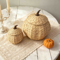 Décoration de table artisanale en rotin tressé en forme de citrouille, en fibres naturelles, pour la récolte d'automne, Halloween et Thanksgiving