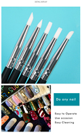 Ensemble de 5 pinceaux à ongles professionnels en silicone plat ovale personnalisés avec virole sertie et manche en bois pour manucure et artisanat