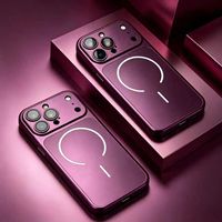 Coque de protection blindée en verre acrylique magnétique rouge cerise métallisé givré avec film de protection d'objectif pour iPhone 18 17 Air 16 15 14 13 18 Pro Max