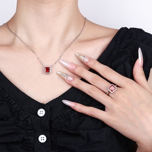 Ensemble de bagues de mariage pour femme, en cuivre écologique, avec zircon rouge 8*8mm taille princesse carrée, pour cérémonie de mariage - Product Image 6