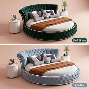 Op maat gemaakte verstelbare moderne fluwelen bedden met massief houten frame, karamelbruin, voor slaapkamer & hotel - Product Image 1