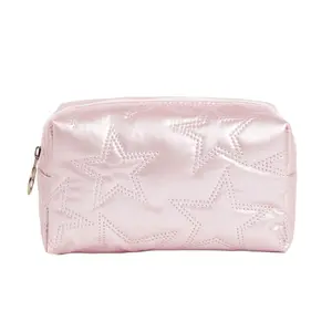 2024 New Arrival Shiny Quilted Cosmetic Bags Star Deboss Quilted Pink New Makeup Bag 2024 Makeup Pouch Travel Cosmetic Bag