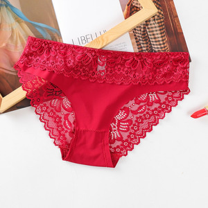 Mutandine Sexy in <span class=keywords><strong>pizzo</strong></span> <span class=keywords><strong>intimo</strong></span> da donna in maglia di seta di mezza altezza impreziosito da biancheria intima trasparente di tutti i giorni in tinta unita a vita media - Product Image 5