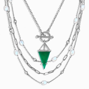 Collier en argent sterling 925 avec pierre, pierre d'agate verte triangulaire, signification de la pierre d'agate verte - Product Image 6