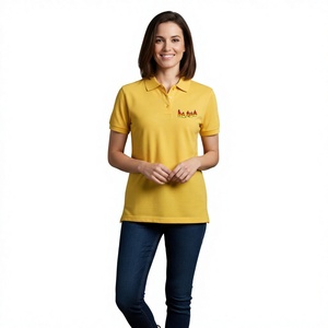 Women's <b>Yellow</b> Short Sleeve <b>Polo</b> <b>Shirt</b> Regular Fit Casual Knitted Solid Embroidered Logo Front 100% Cotton Pique Breathable - Product Image 1
