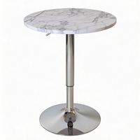 Table de bar moderne à hauteur de comptoir, réglable en hauteur, pivotante, ronde, avec plateau en marbre blanc pour les petits espaces