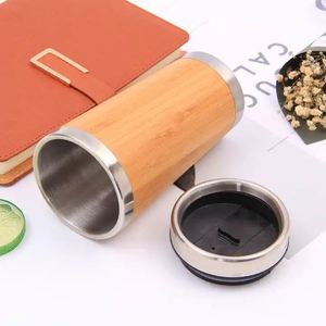 Wooden Mug Leak Proof Bamboo Stainless <b>Steel</b> Insulated Travel Car Travel Water <b>Bottle</b> With Wood Handles Coffee Beer Barrel Lid - Product Image 5