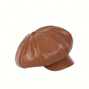 หมวกเบเร่ต์หนัง PU ผู้หญิงรุ่นใหม่ประจำปี 2025 สำหรับฤดูใบไม้ร่วงและฤดูหนาว ดีไซน์ทันสมัย 8 แผ่น ทรงนิวส์บอย - Product Image 4