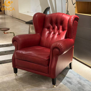 Classique élégant Top Grain en cuir véritable <span class=keywords><strong>vin</strong></span> <span class=keywords><strong>rouge</strong></span> cigare chaise en bois massif chaise de loisirs avec aile arrière salon canapé chaises - Product Image 1