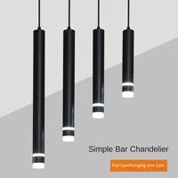 Lustre de salle à manger moderne en aluminium, suspension cylindrique longue tube LED, finition noire, blanc chaud 3000K, Ra80 moyen, pour chambre à coucher et chevet