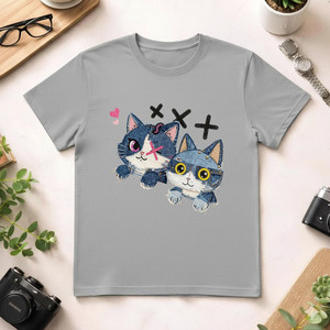 Unisex 210GSM 100% Cotton <b>T</b>-Shirt Casual Breathable Durable DTF Printed <b>Cat</b> Design Men's Tee Shirt - Product Image 1