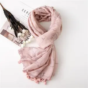 latest design tassel candy colors floral comfortable soft Cotton Linen Muslim Woman Hijab Large Shawl