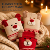 Chaussettes de Noël en peluche 3D en gros, motif ours, jacquard flocon de neige et renne, chaussettes tricotées chaudes pour les fêtes, idéales comme cadeau
