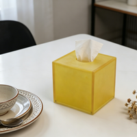 Boîte à mouchoirs carrée translucide givrée jaune, style minimaliste, support de serviettes en cube, moderne, étanche, durable, pour décoration de bureau