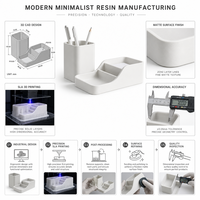 Ensemble d'organisateurs de bureau en résine blanche imprimés en 3D SLA haute précision sur mesure, services d'usinage CNC pour le bureau, la maison et les cadeaux d'entreprise