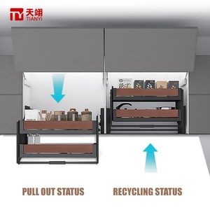 Hot Selling Double Layer <b>Walnut</b> Bowl Dish Basket Modern Design Adjustable Aluminum Alloy Kitchen Storage with Lifting Function - Product Image 3