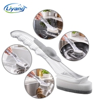Brosse à vaisselle en gros avec distributeur de savon à bouton-poussoir, avec têtes de rechange en poils et éponges pour usage quotidien