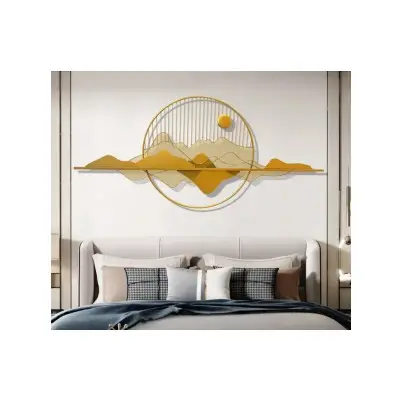 Custom Light Luxury Style 3D Metal Wall Art Creative Handmade Cloud And Moon con cornice rotonda dorata da appendere alla parete