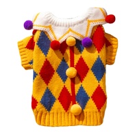Vêtements pour chien en coton de luxe écologiques de la série Circus, pull en tricot moderne et amusant pour chien avec boule de fourrure, motif à carreaux, lavage à la main, automne