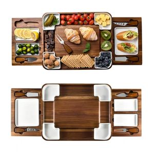 Juego de tablas de queso de madera de acacia con bandejas para aperitivos y frutas, bandeja de servir de madera hecha a mano y duradera - Product Image 4