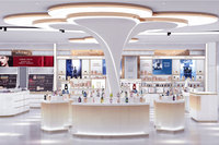 02-DYaSW-A02 Mobilier de magasin de cosmétiques avec vitrine centrale et étagères murales arrière pour l'aménagement intérieur de magasin de cosmétiques