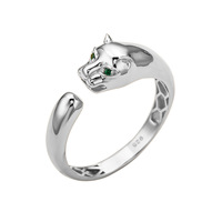 Bijoux élégants de haute qualité, argent sterling rhodié S925, bague ouverte à tête de panthère, réglable, cadeau de Noël pour femmes, vente en gros, haut de gamme