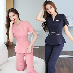 Monos antiarrugas de buena calidad, salón de esteticista, técnico de baño de pies, ropa de trabajo, conjunto de túnica, uniforme de Spa - Product Image 3