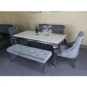 Custom modern luxury tufted velvet fabric high back arm rest dining room chairs with stainless steel legs for dining table