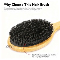 Brosse à cheveux longue et confortable avec logo personnalisé, poils de sanglier, manche en bambou, peigne de massage, séchage au sèche-cheveux, antistatique