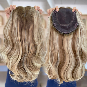 Topper de encaje suizo de lujo con nudos de blanqueado individual, 100% cabello humano europeo, para mujer, con base de seda y balayage frontal de encaje. - Product Image 5